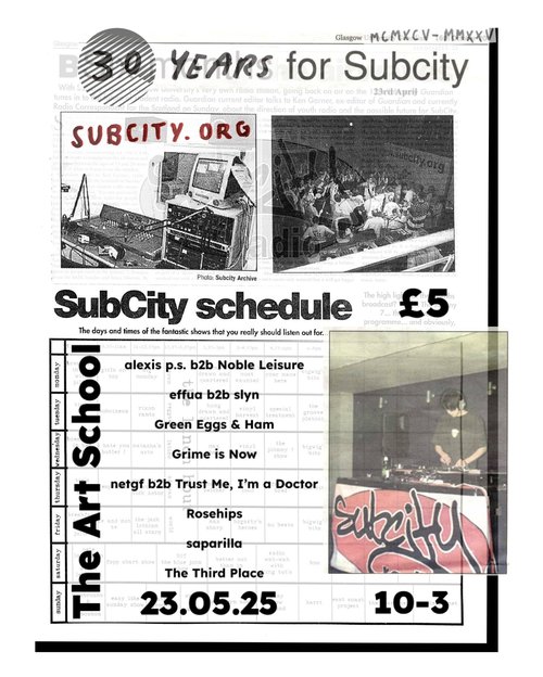 subcity&#x27;s 30th birthday party @ the art school poster (instagram ratio)