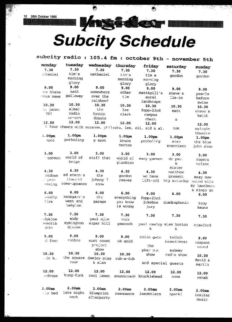 October 1995 Broadcast Schedule GU guardian 95-10-26