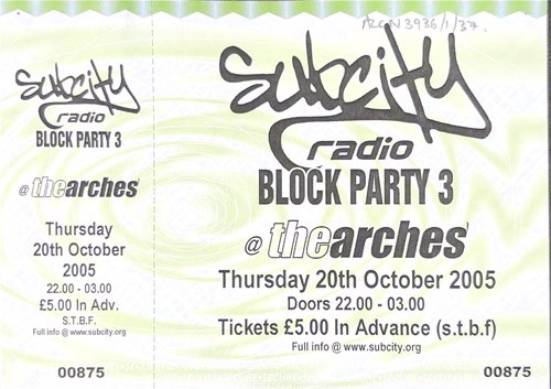 Subcity Radio block party 3 2005 ticket scan