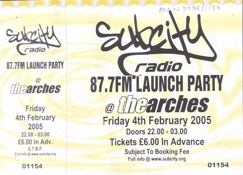 Subcity Radio fm broadcast launch party 2005 ticket scan