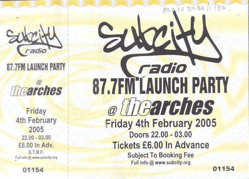 Subcity Radio fm broadcast launch party 2005 ticket scan