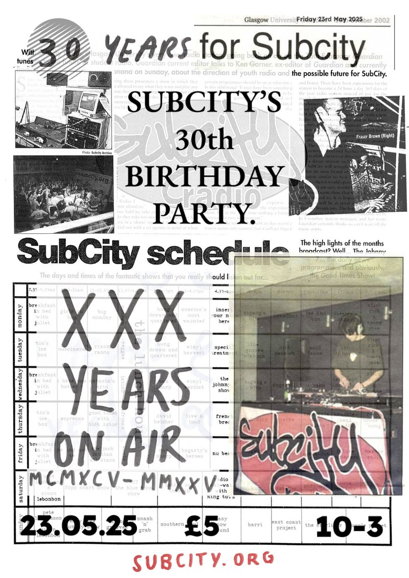 Subcity's 30th Birthday party flyposter daphne 23/05/2025